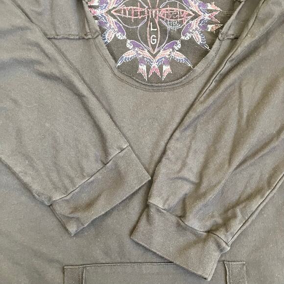 Free People Intimately Sz L Y2K Style Slouchy Hoodie Sweatshirt 3/4 Sleeve Black - Picture 14 of 16